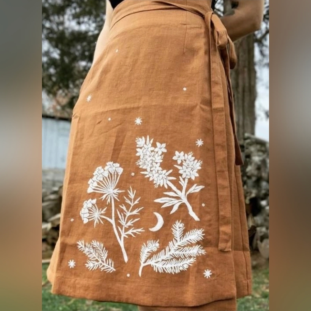 Sister Nettle × Magic Linen Springtime High Waist Linen Wrap Skirt Cinnamon XL
